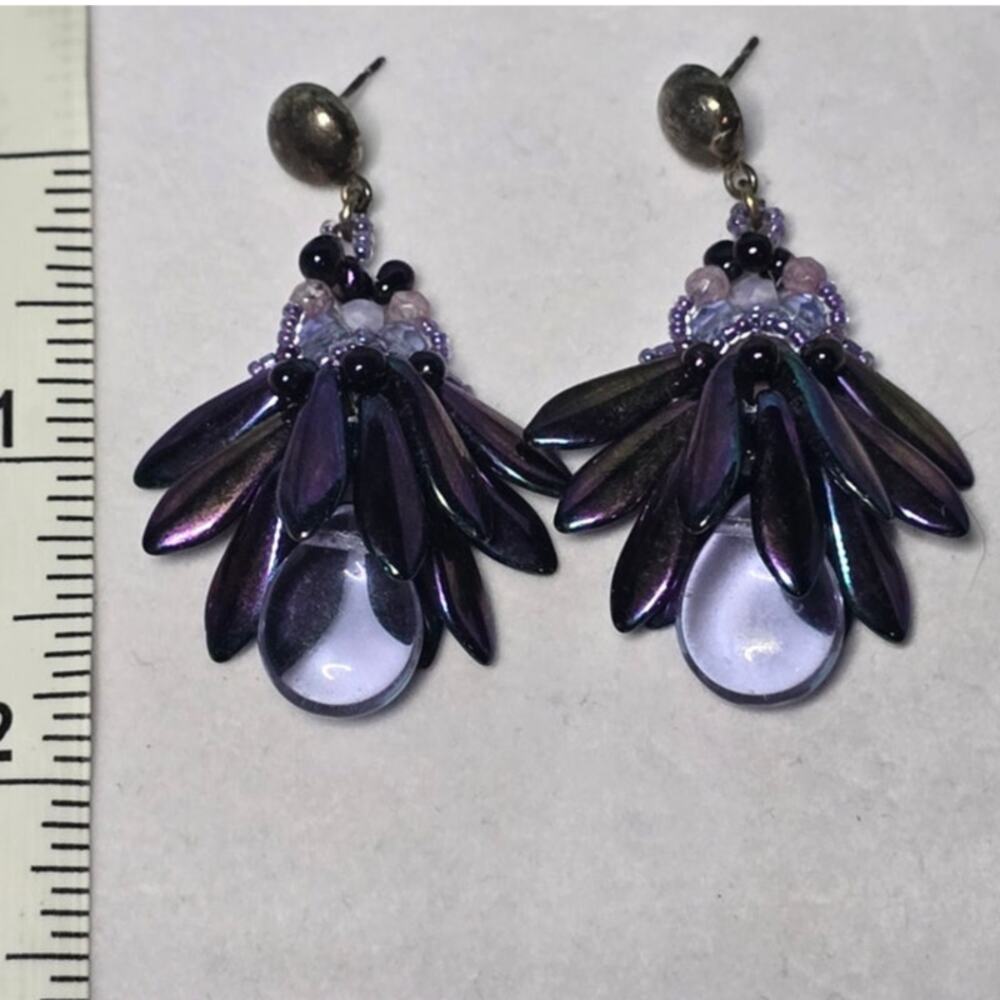 Iridescent Purple Petal Drop Earrings Dark Fairy Gothic Glam
